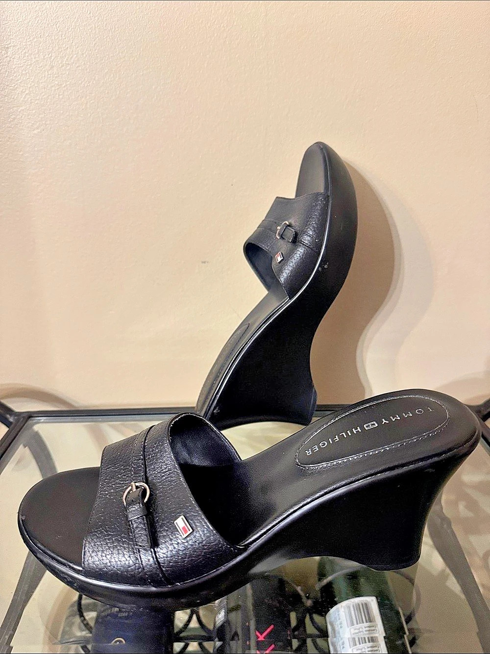 Tommy Hilfiger Black Wedge Heel Sandals